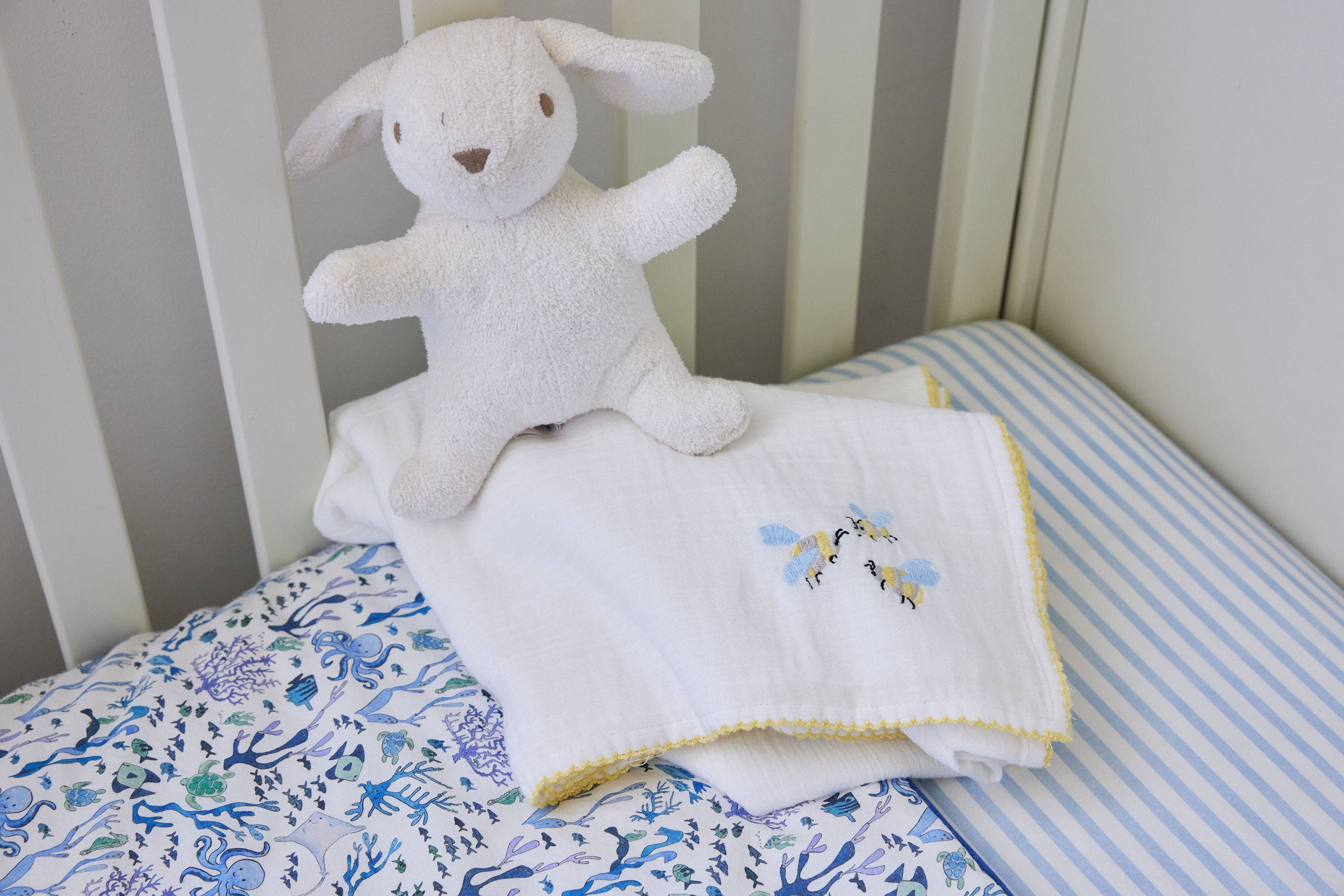 Blue & White Striped Crib Sheet