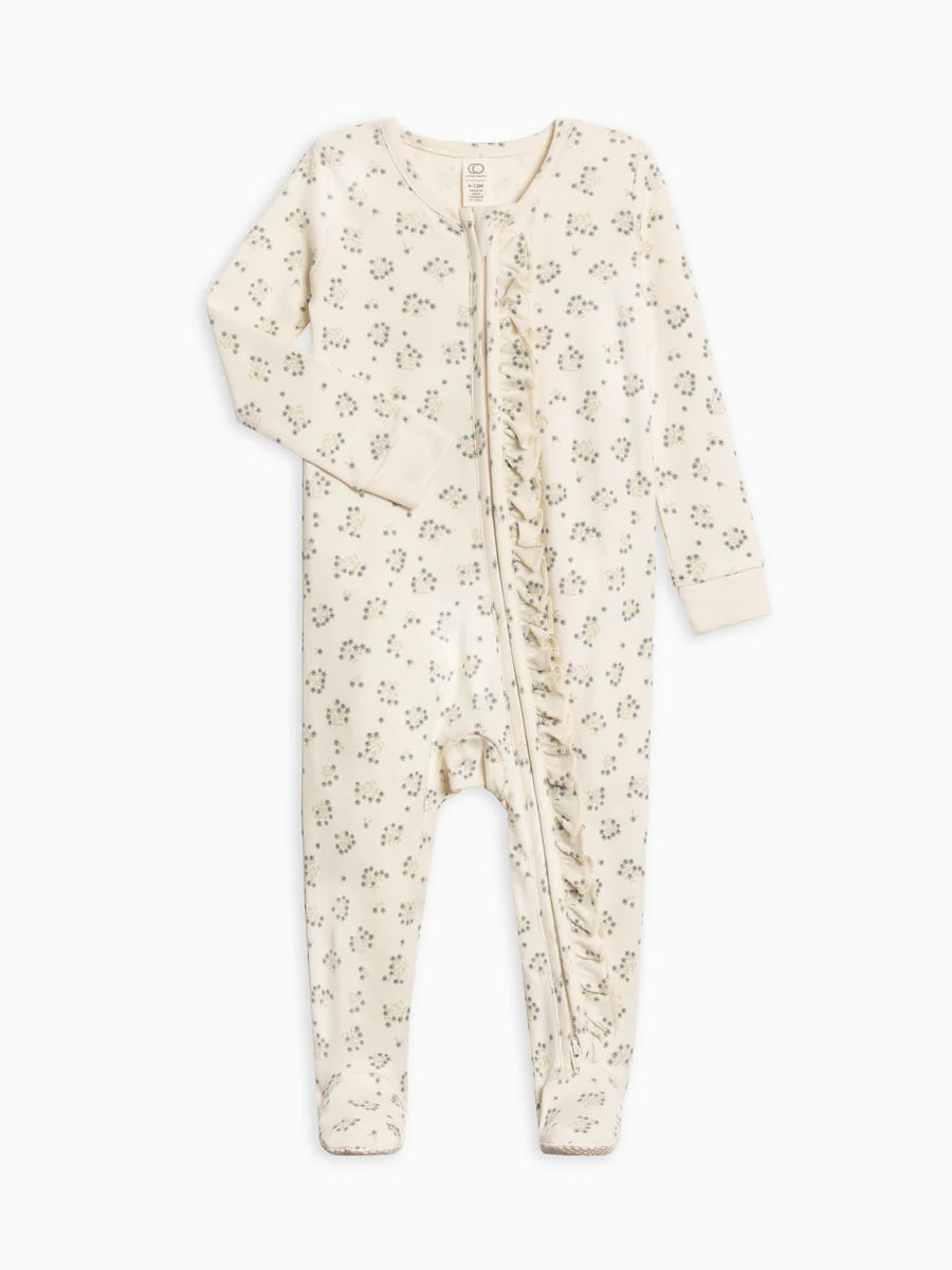 Neve Ruffle Zipper Footie Hayden/Denim + Mist