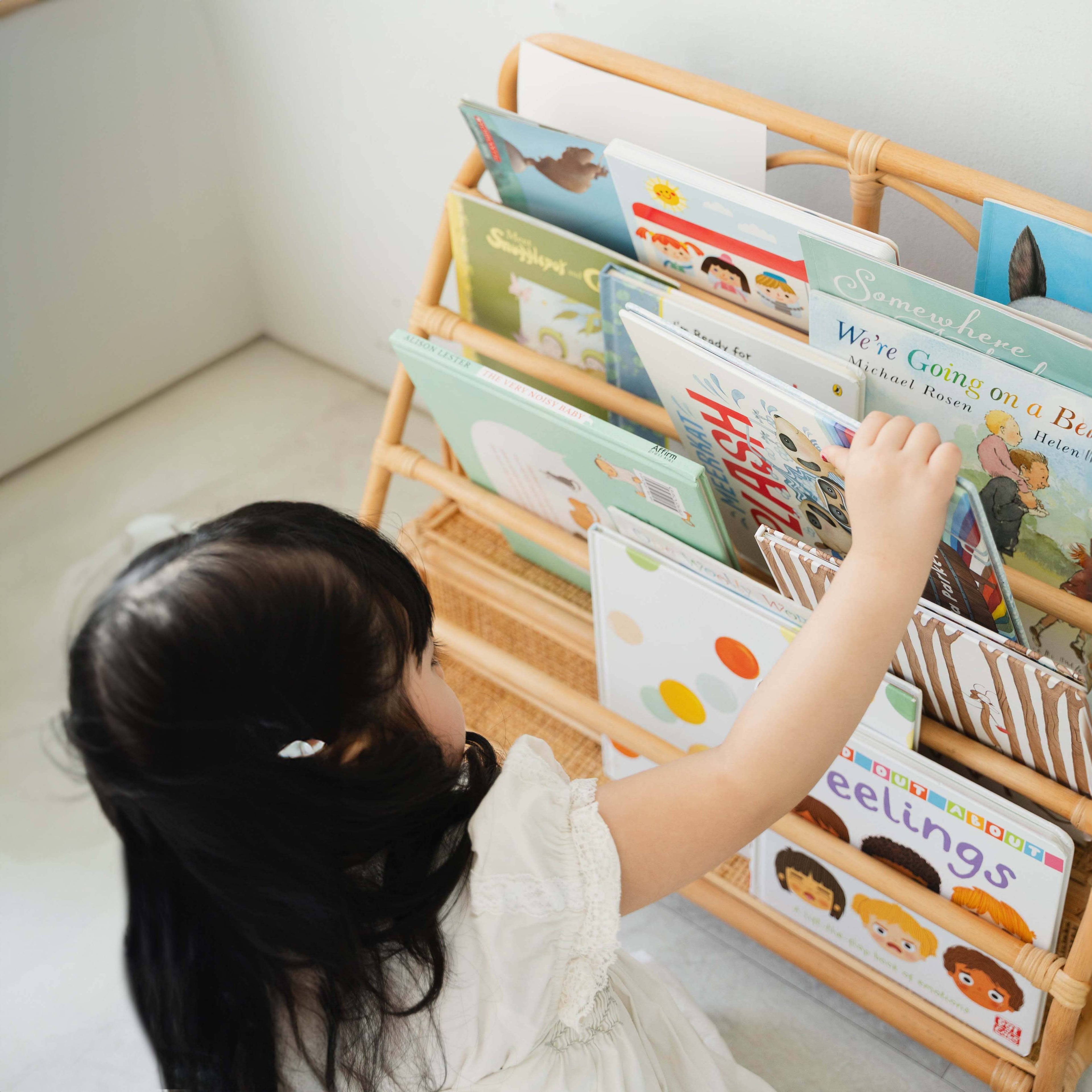 Handcrafted - Elena Kids Montessori Bookshelf -Rattan Wicker