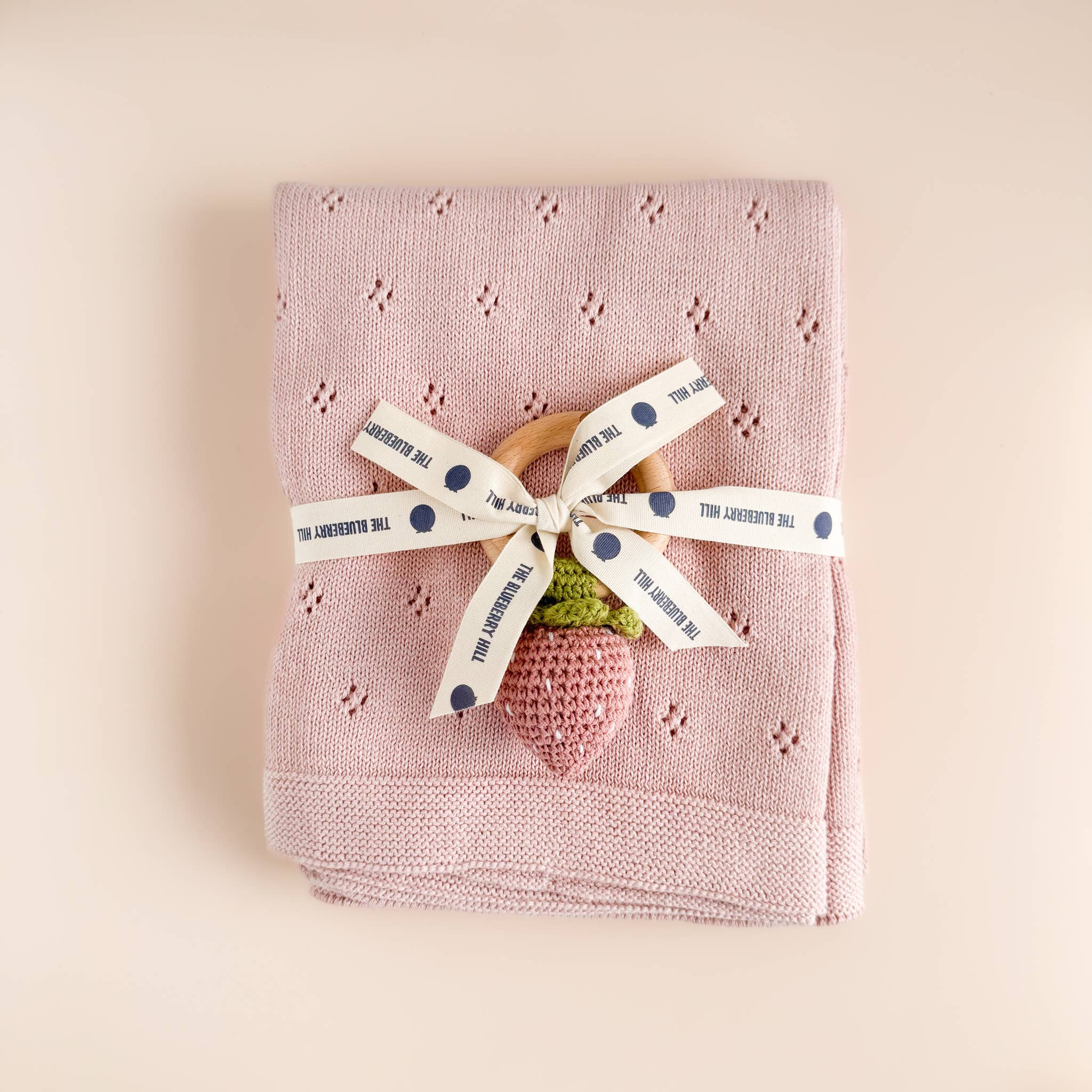 Teether Strawberry Pink Crochet Rattle Baby Toy Spring