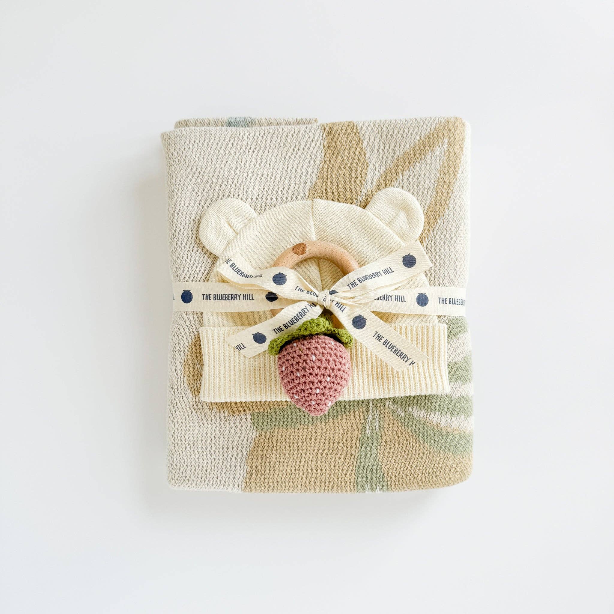 Set Pastel Floral Blanket Hat Rattle Bunny Strawberry Baby