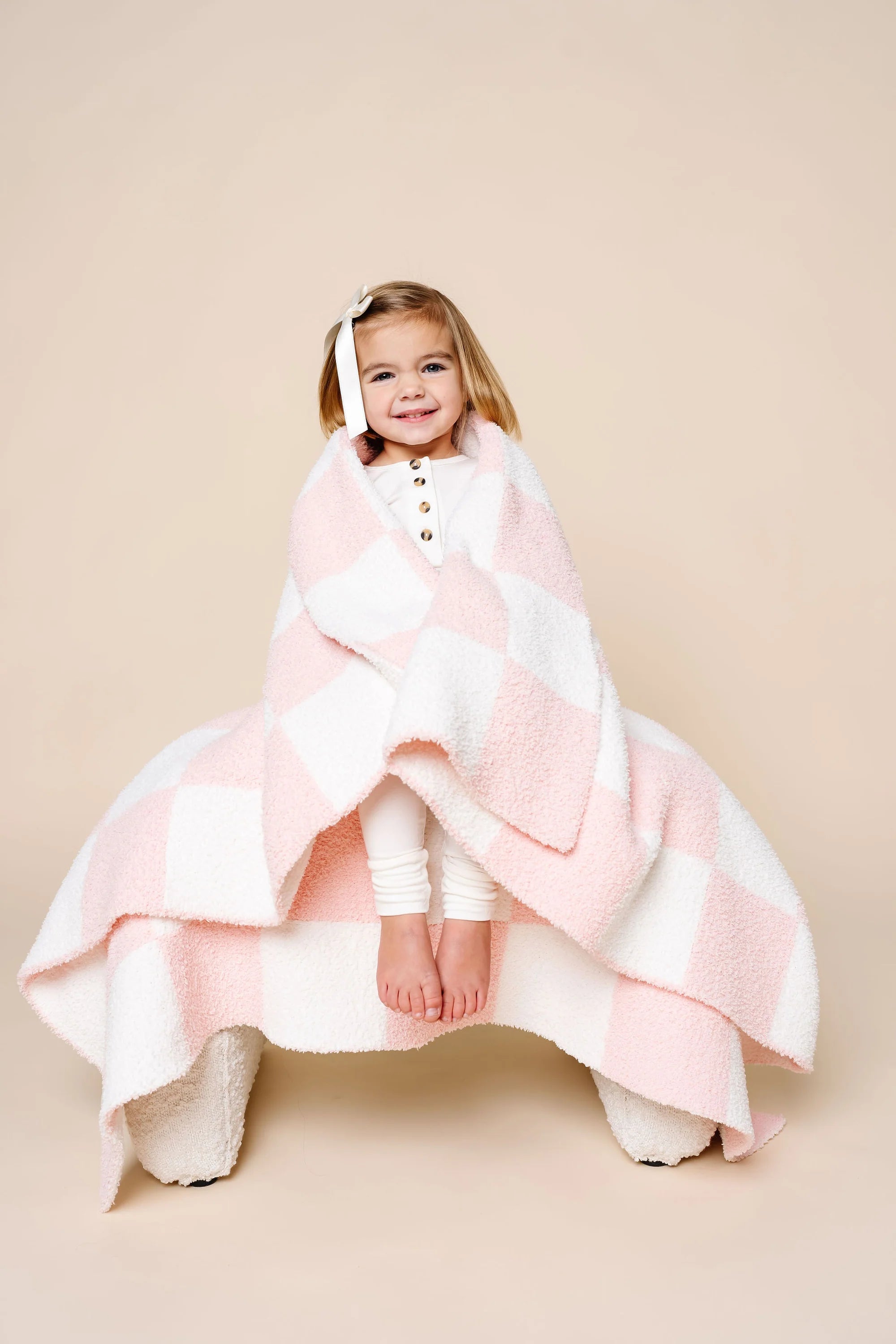 Chenille Blanket- Blush Check