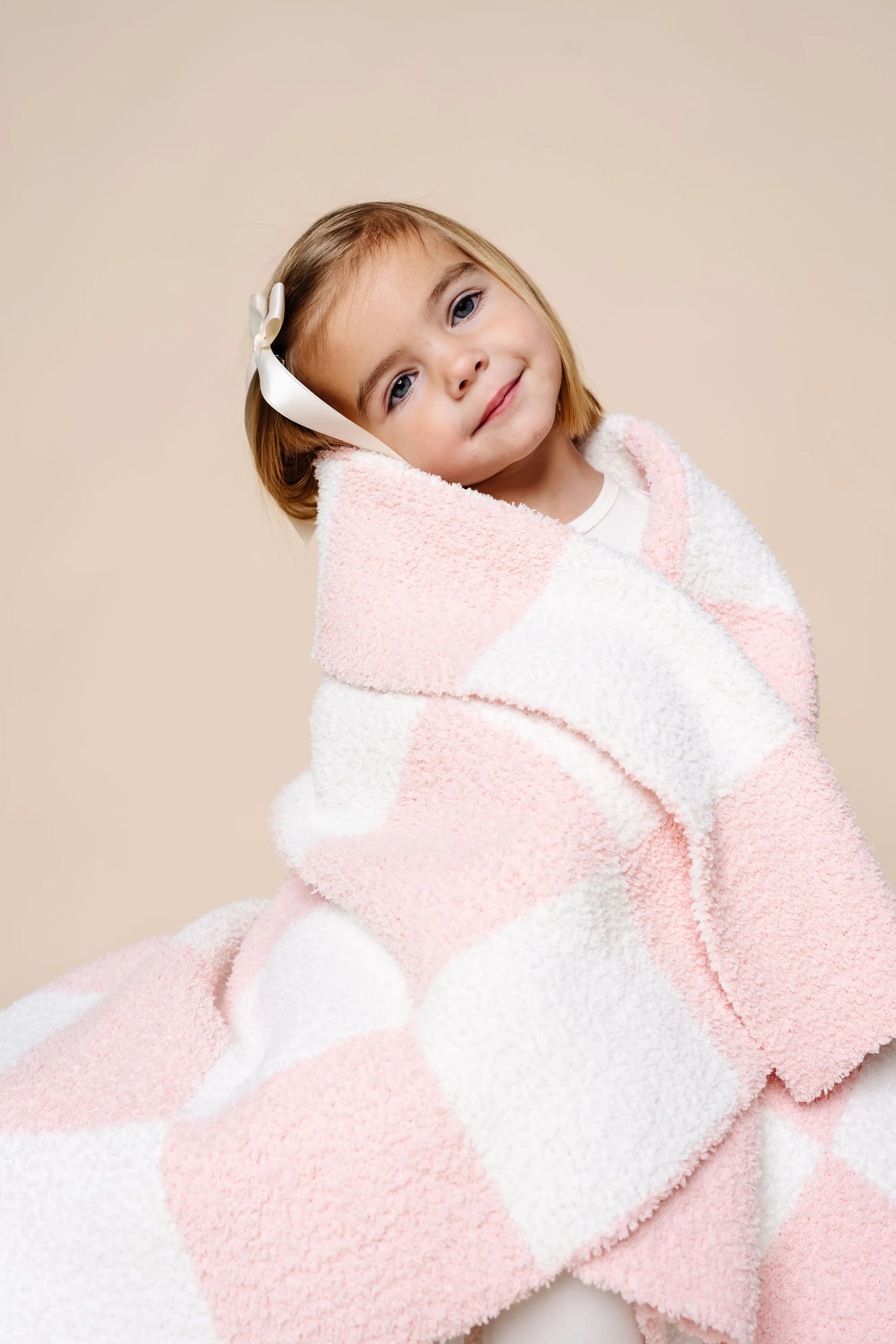 Chenille Blanket- Blush Check