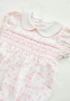Fairway Toile Short Sleeve Smocked Bubble (Pink)