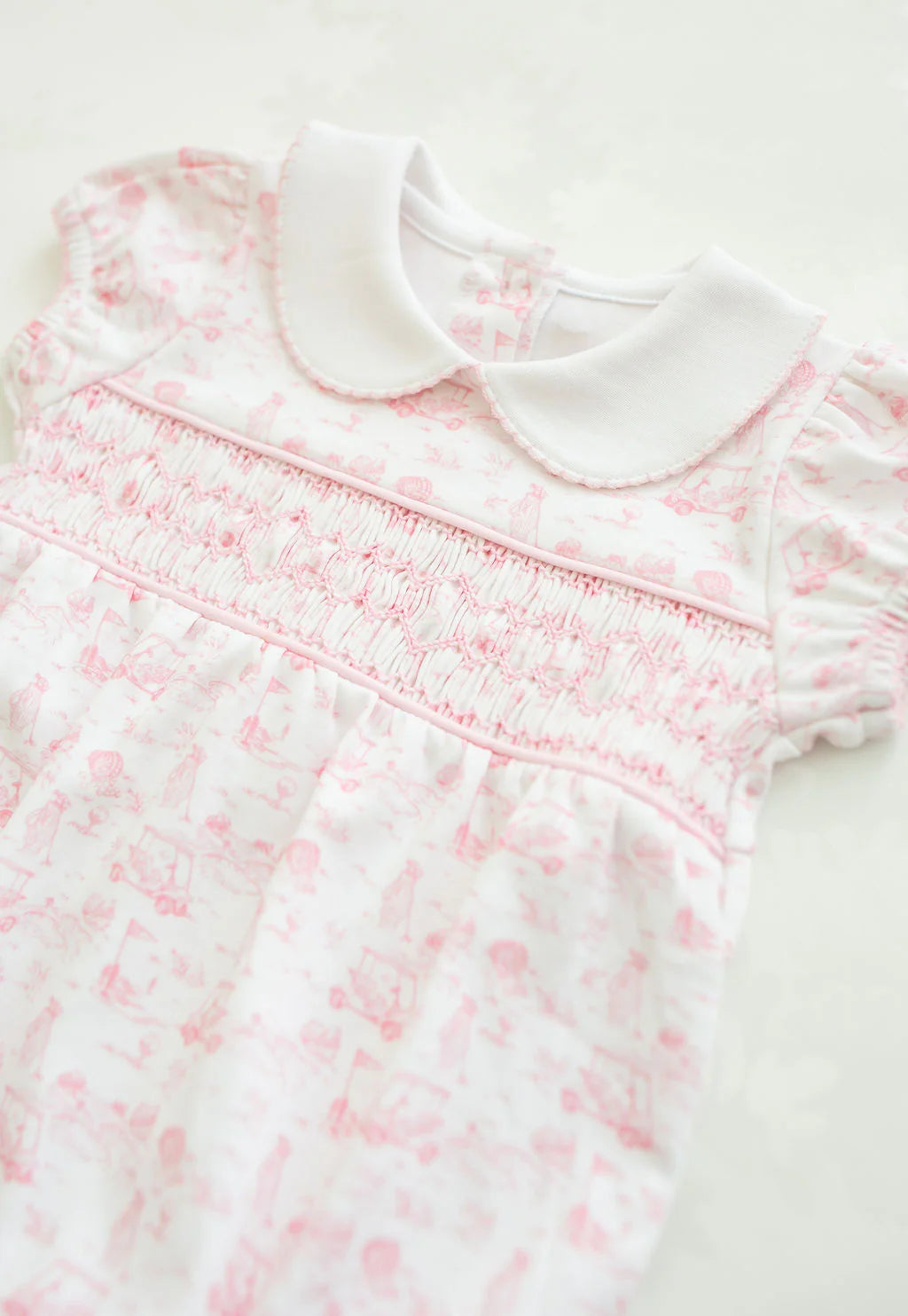 Fairway Toile Short Sleeve Smocked Bubble (Pink)