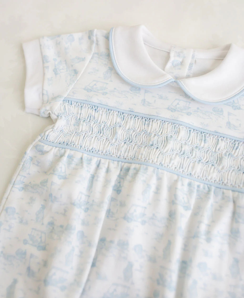 Fairway Toile Short Sleeve Smocked Bubble (Blue)