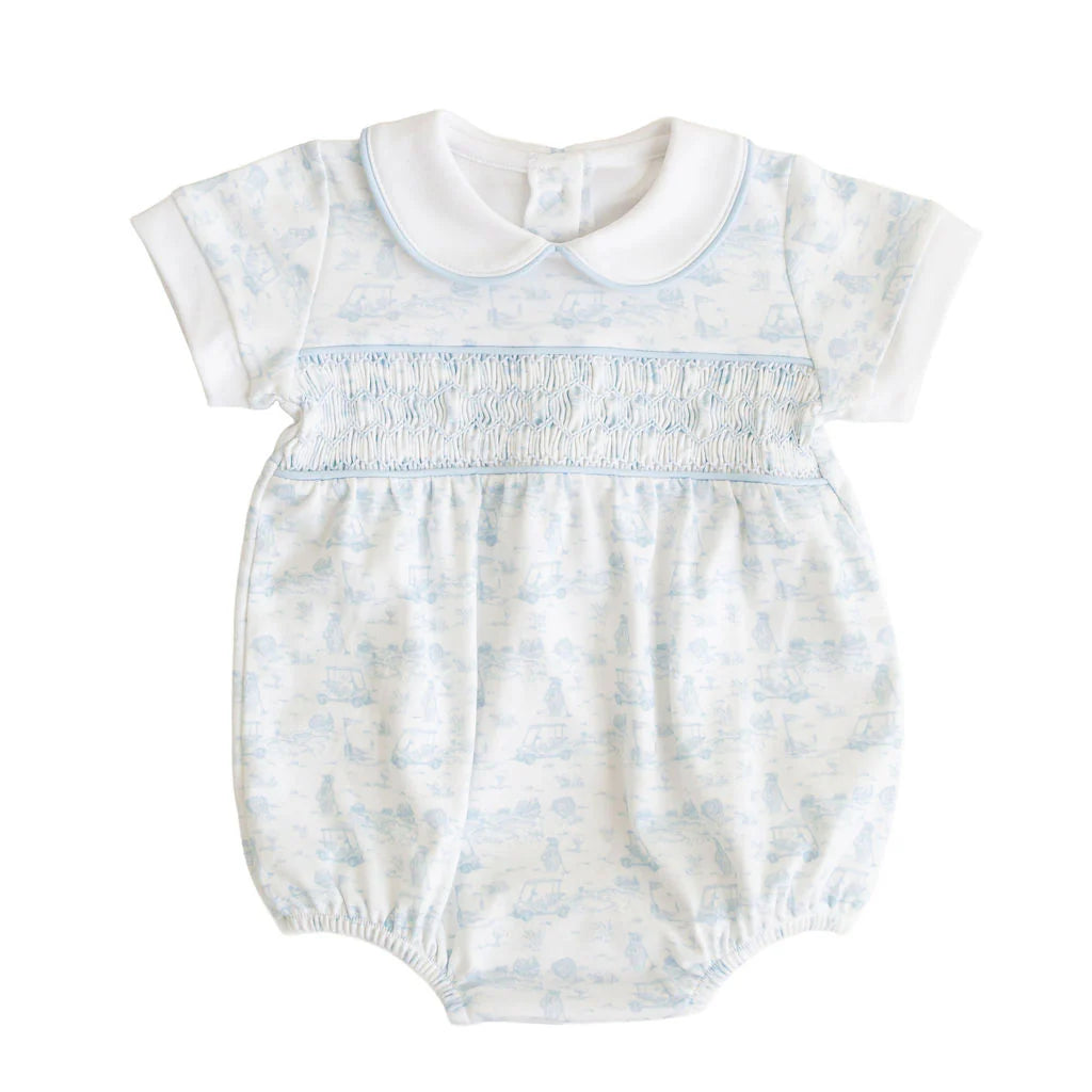 Fairway Toile Short Sleeve Smocked Bubble (Blue)