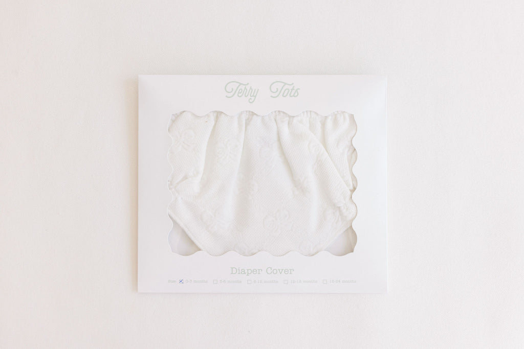 Diaper Cover- White Jacquard Bows