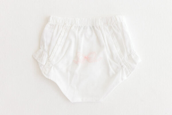Diaper Cover- White with Pink Embroidered Bow