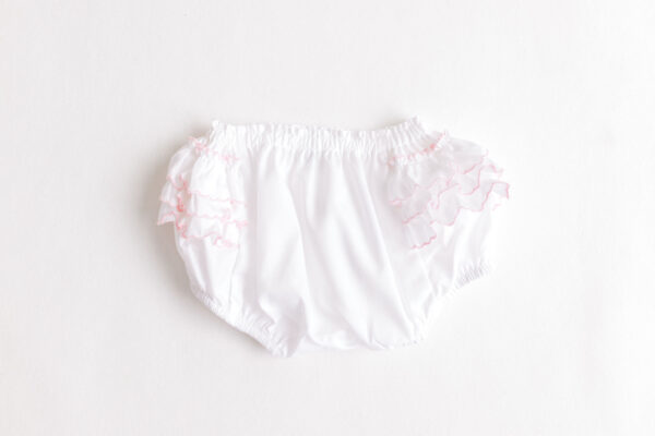Diaper Cover- White with Pink Side Ruffle
