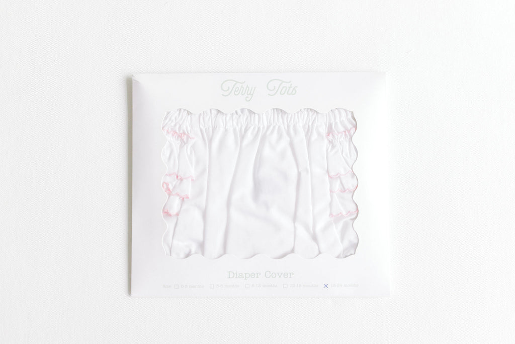 Diaper Cover- White with Pink Side Ruffle