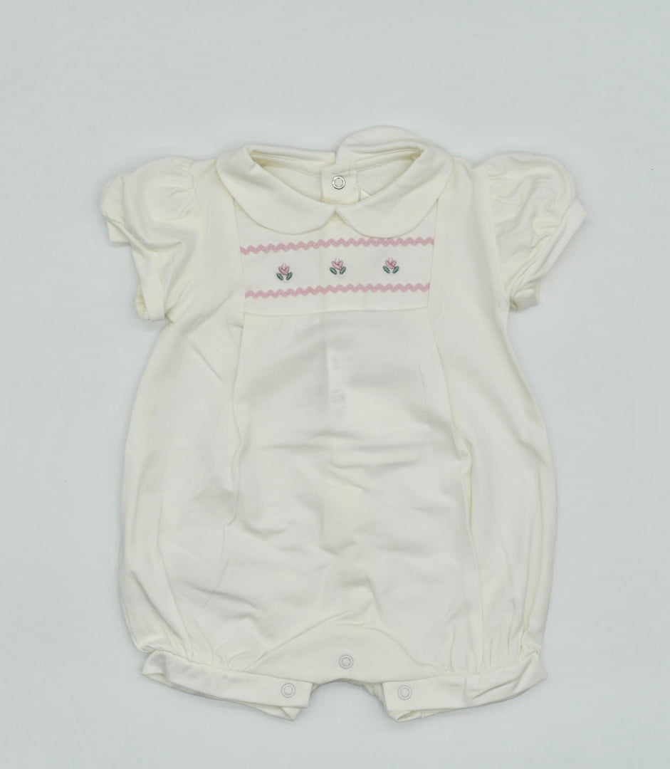 Short Sleeved Onesie- White with Pink Flowers