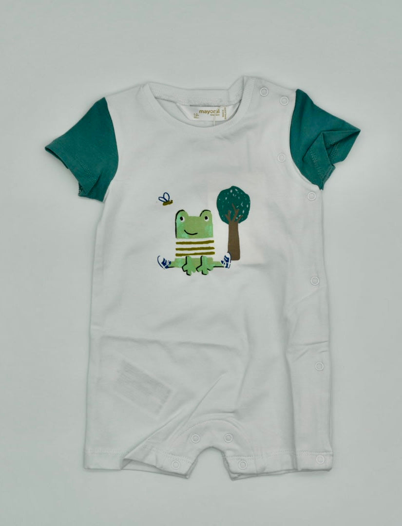 Short Sleeved Onesie- White with Frog