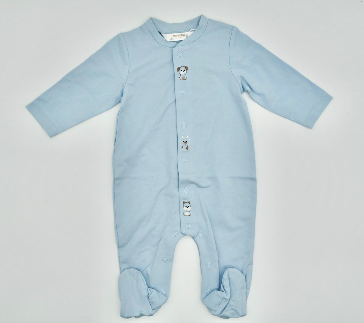 Blue Little Puppy Footed Onesie