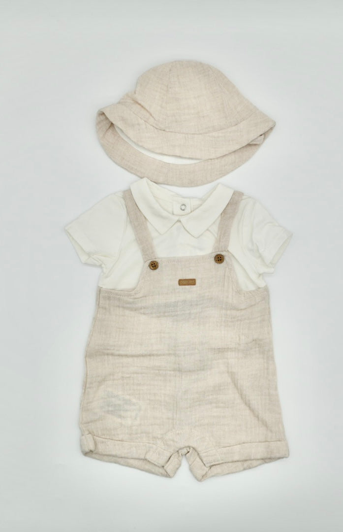 Short Romper, Shirt, and Hat- Neutral