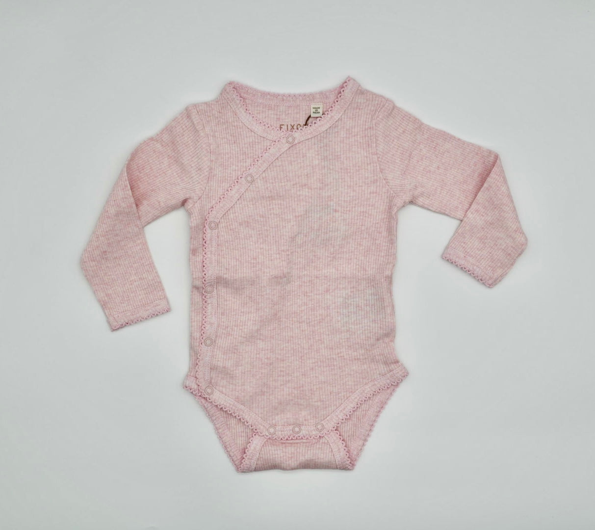 Wrap Body Suite Long Sleeve Melange Ribbed- Pink