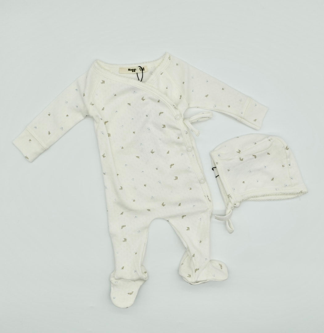 Pointelle Wrap Footie and Bonnet- Boy
