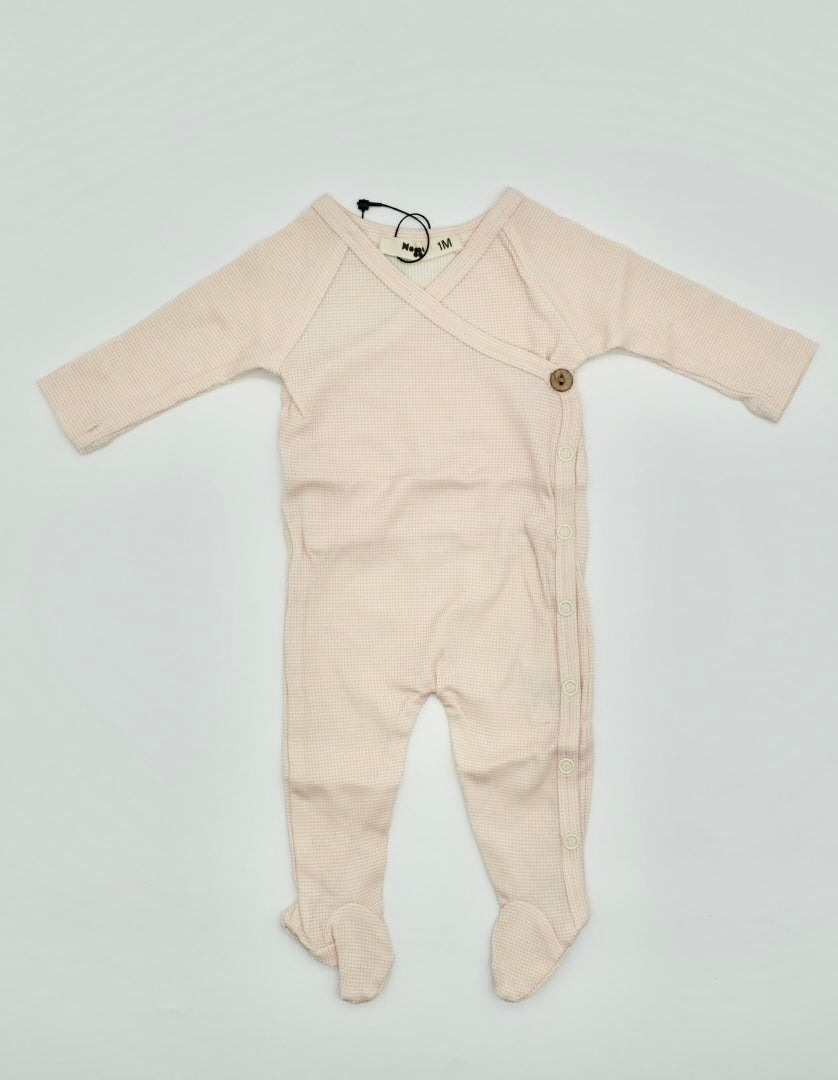 Bamboo Ribbed Striped Wrap Footie- Pink Stripe
