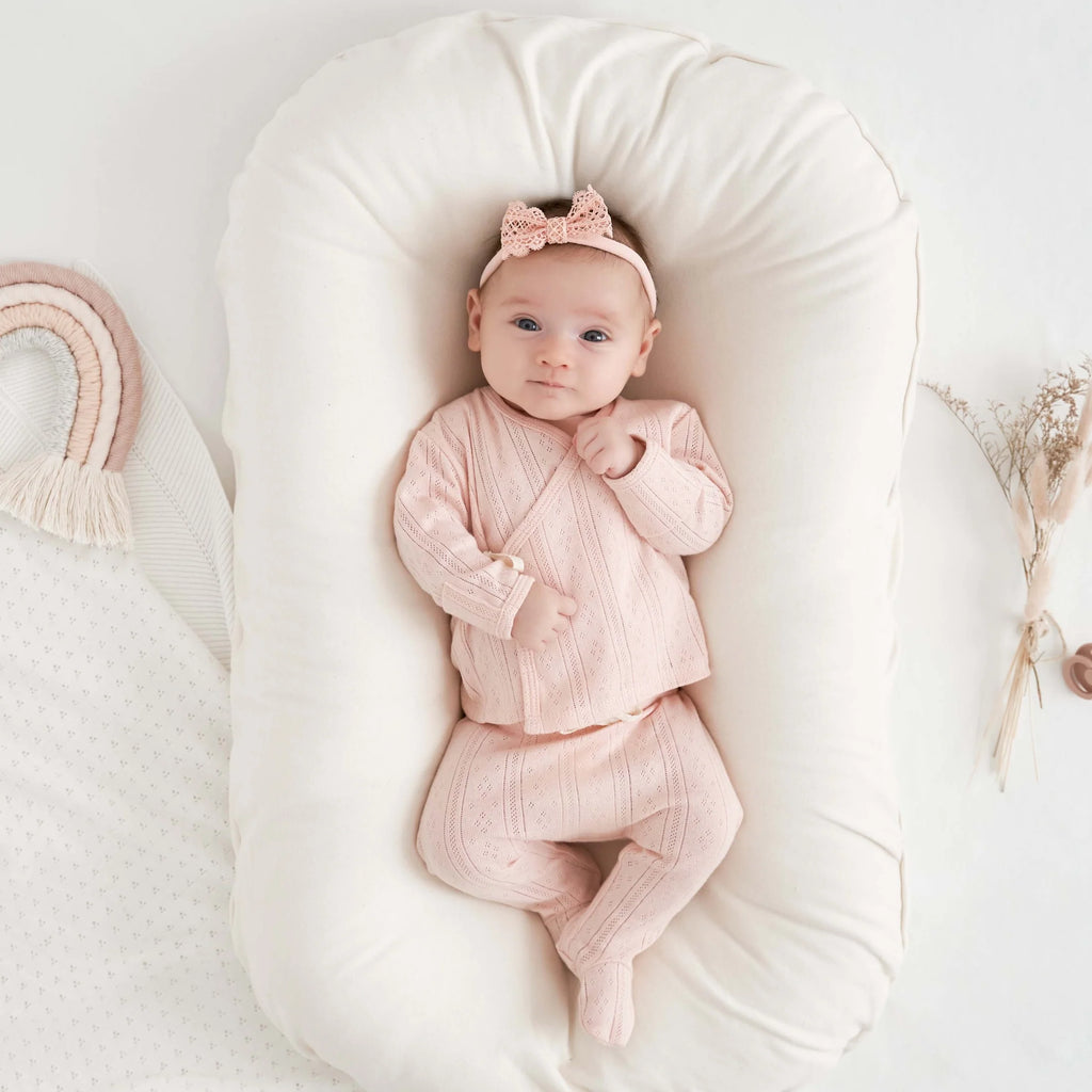 Pale Pink Organic Cotton Pointelle Layette 3 Piece Gift Set, NB