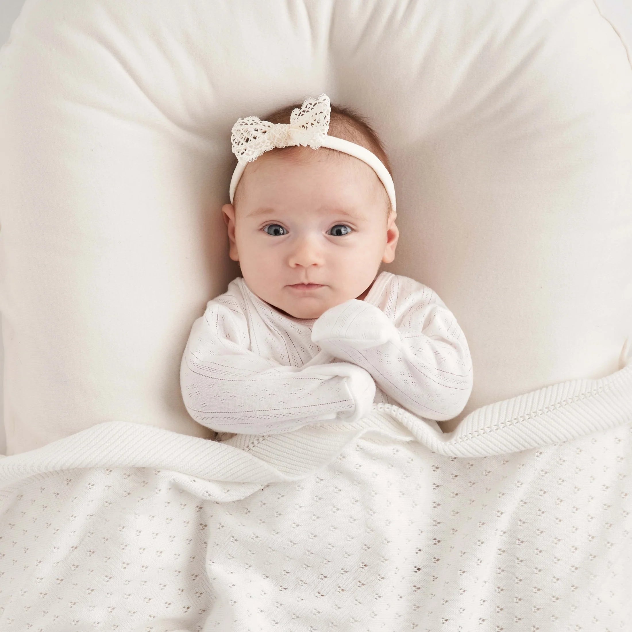 White Organic Cotton Pointelle Layette 3 Piece Gift Set, NB
