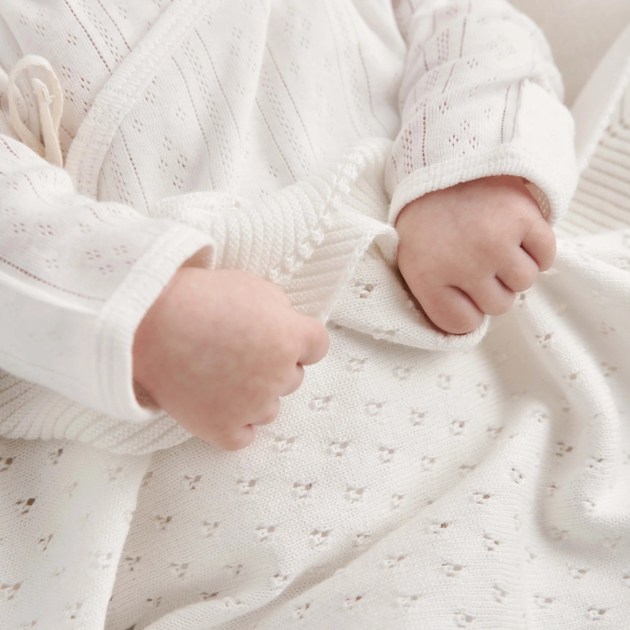 White Organic Cotton Pointelle Layette 3 Piece Gift Set, NB
