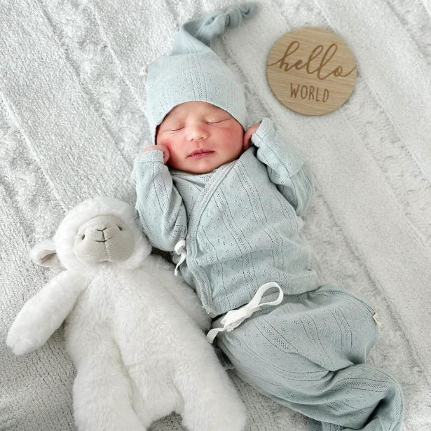 Pale Blue Organic Cotton Pointelle Layette 3 Piece Gift Set, NB