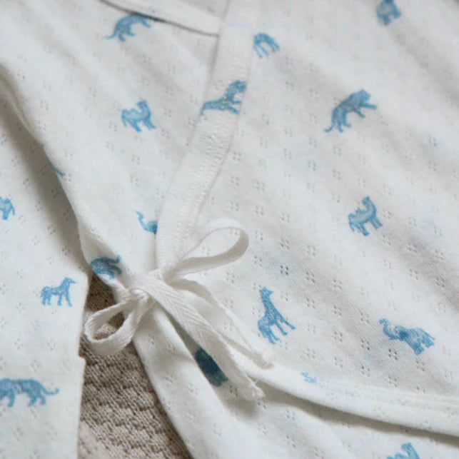 Blue Safari Print Organic Cotton Pointelle Layette 3 Piece Gift Set 0-3M