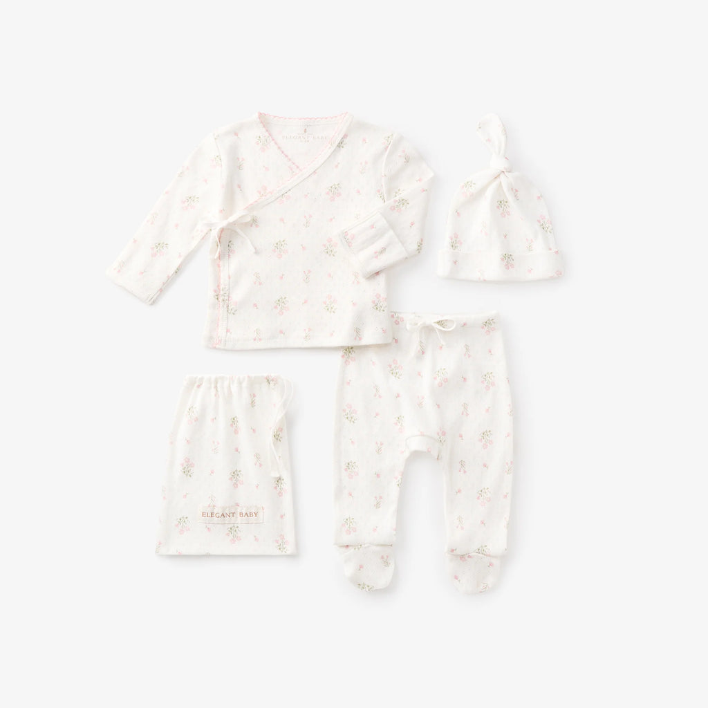 Folklore Floral Organic Cotton Pointelle Layette 3 Piece Set 0-3 Months