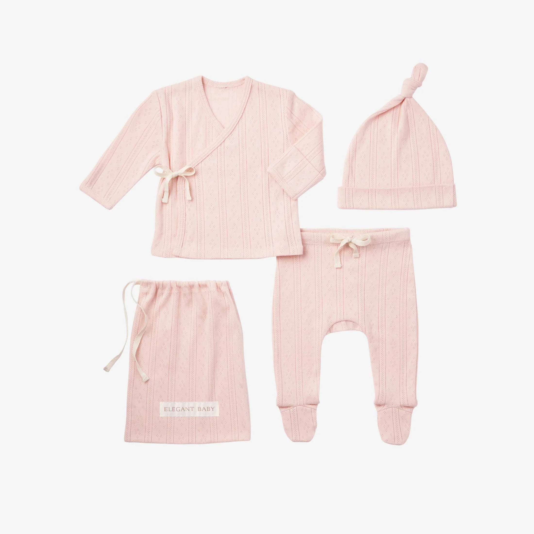 Pale Pink Organic Cotton Pointelle Layette 3 Piece Gift Set, NB