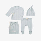 Pale Blue Organic Cotton Pointelle Layette 3 Piece Gift Set, NB