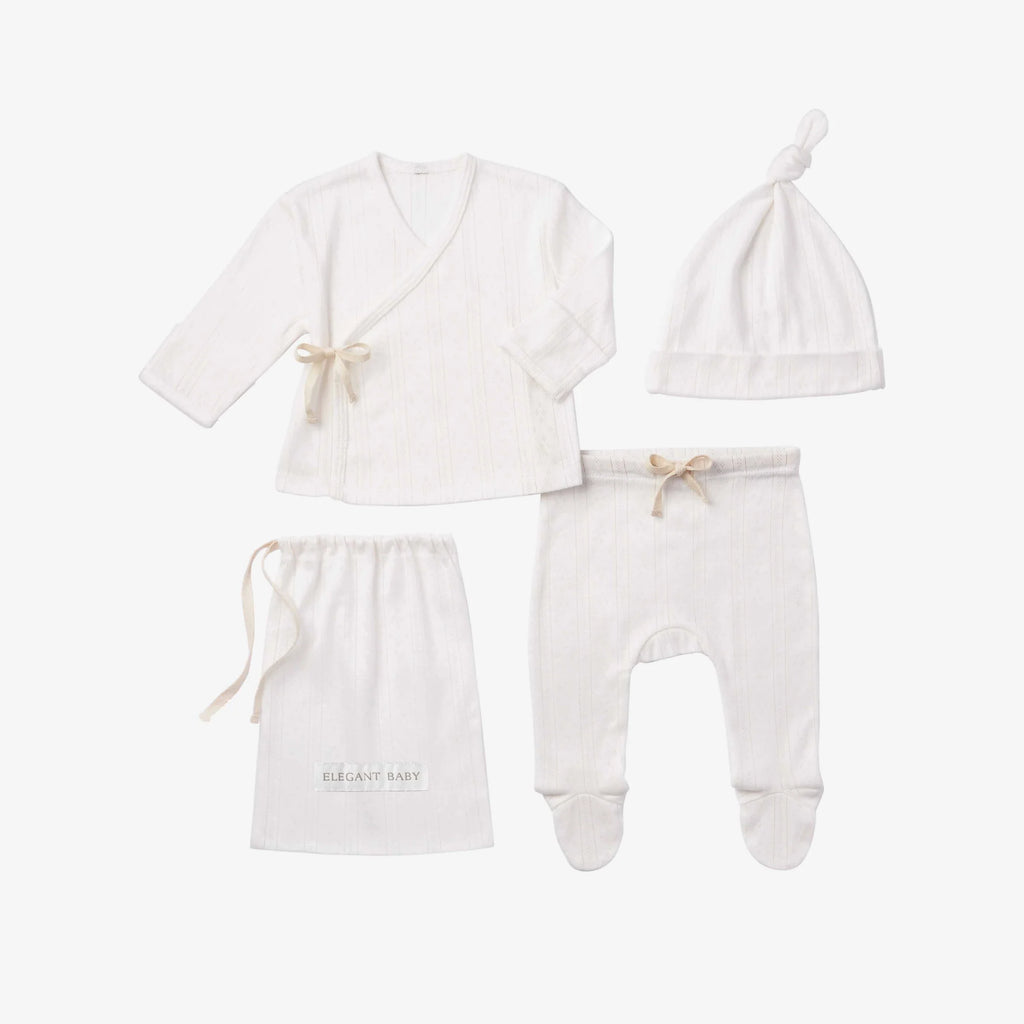 White Organic Cotton Pointelle Layette 3 Piece Gift Set, NB