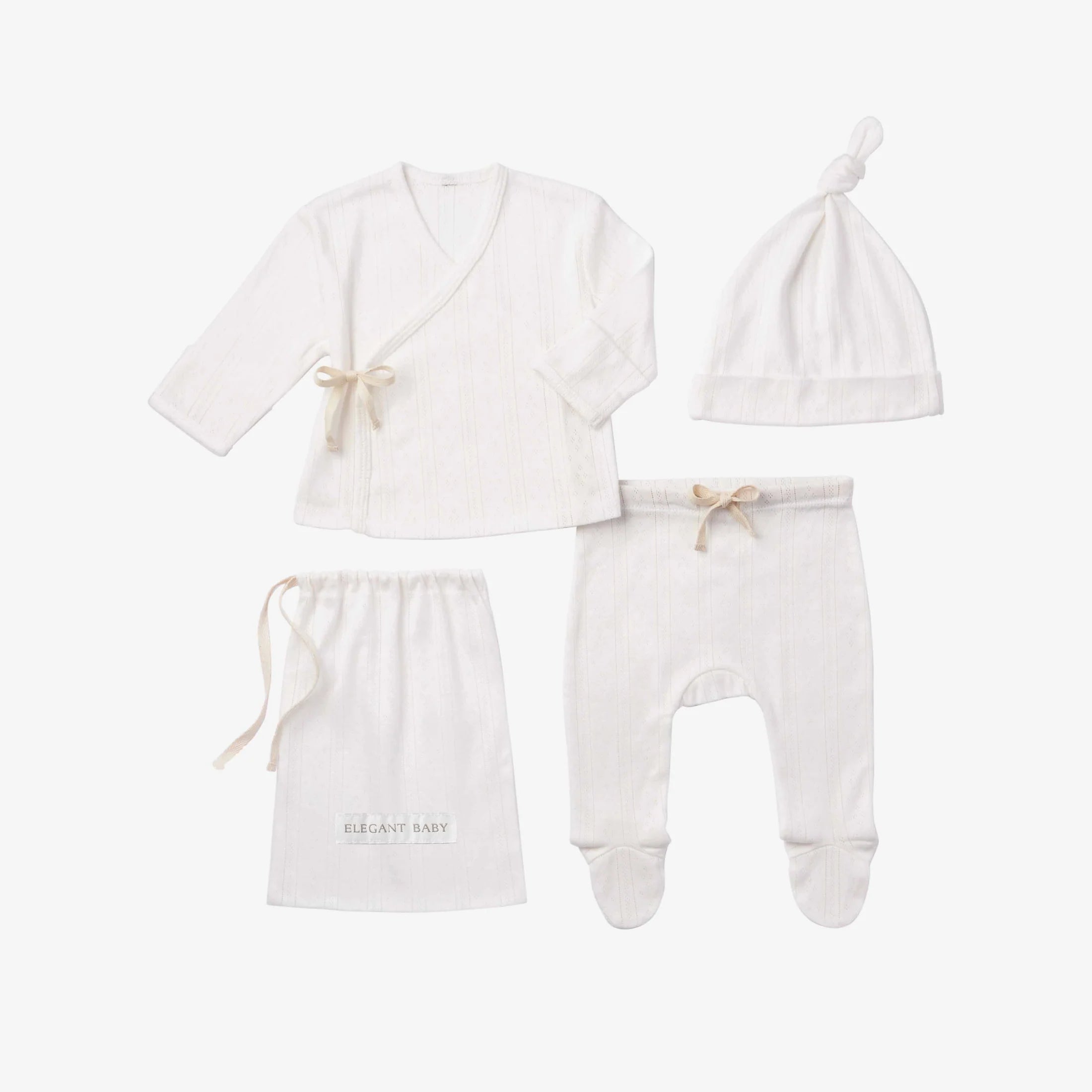 White Organic Cotton Pointelle Layette 3 Piece Gift Set, NB