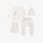 Blue Safari Print Organic Cotton Pointelle Layette 3 Piece Gift Set 0-3M