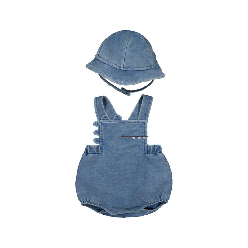 Denim Short Overalls and Hat