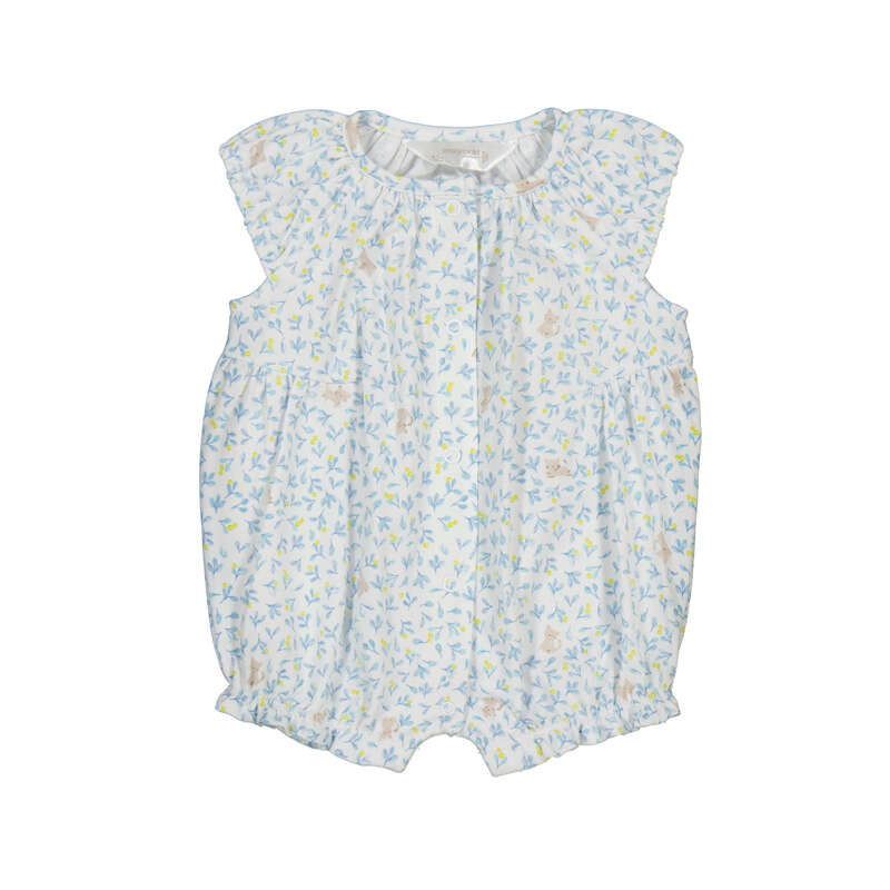 Blue Floral Short Sleeved Romper
