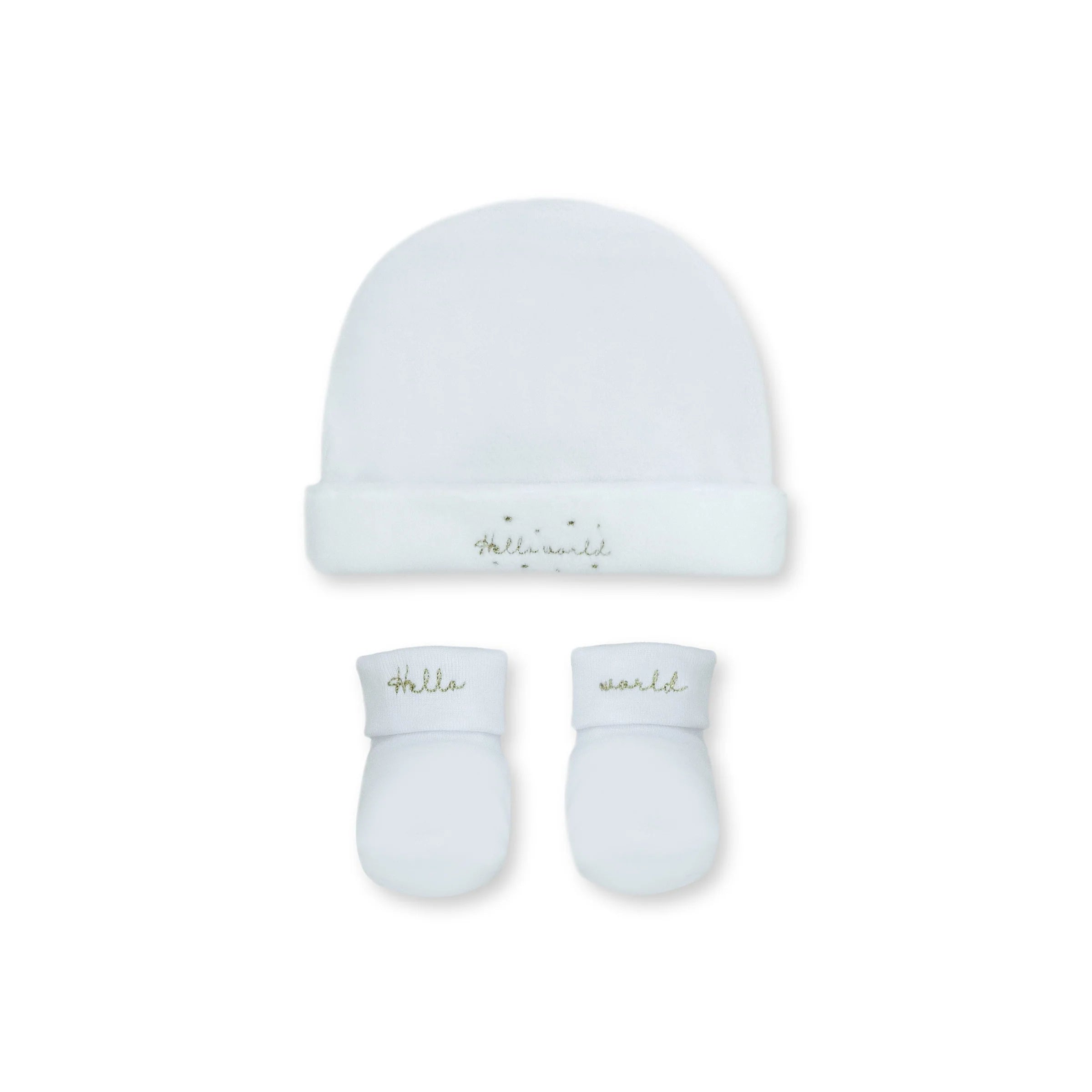 Hello World Pima Cotton Hat and Bootie Set, White