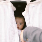 Cotton Muslin Car Seat Canopy- Grey Stripe