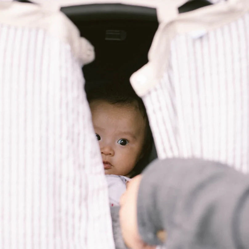 Cotton Muslin Car Seat Canopy- Grey Stripe