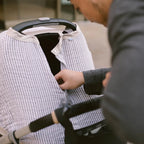 Cotton Muslin Car Seat Canopy- Grey Stripe