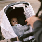 Cotton Muslin Car Seat Canopy- Grey Stripe