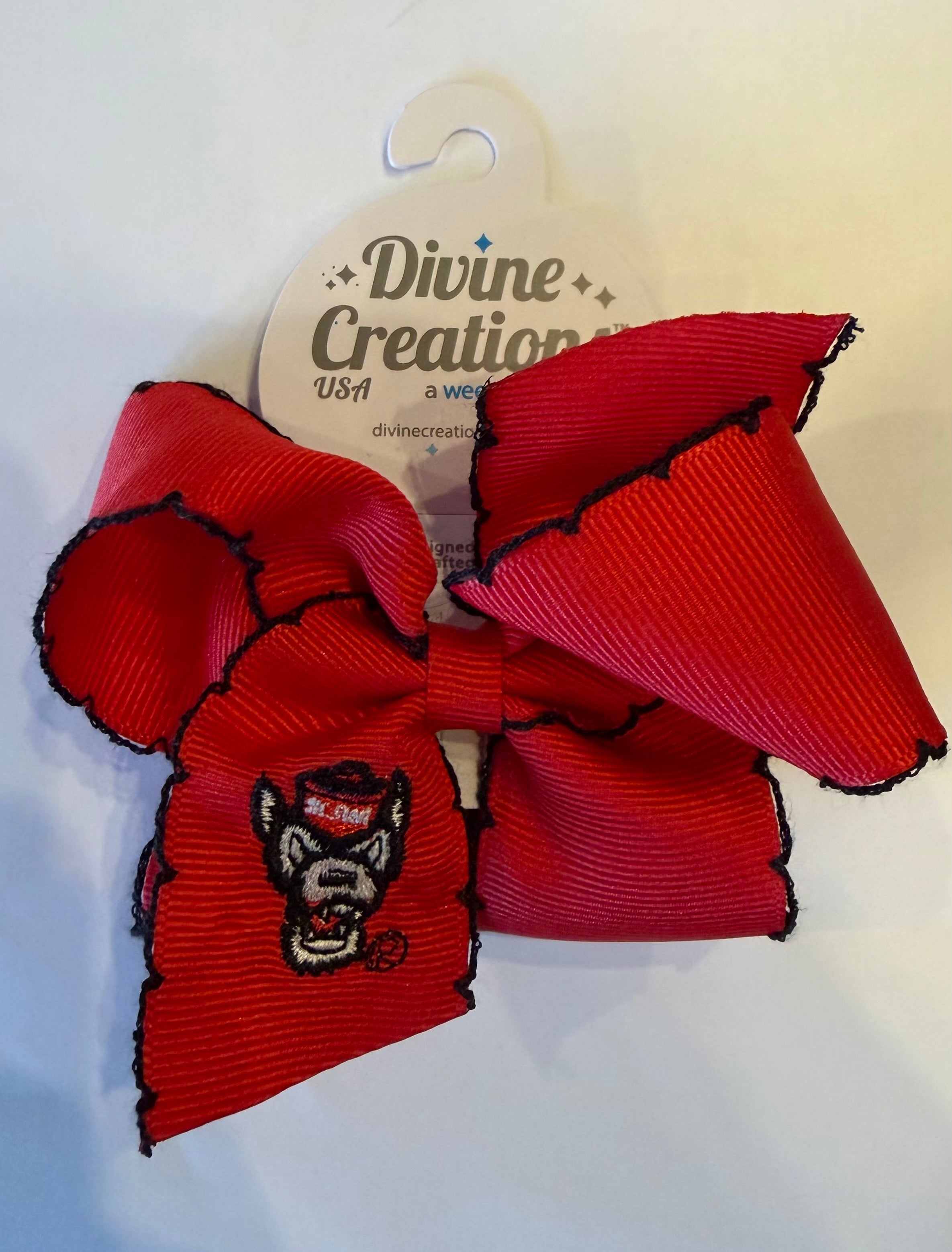 North Carolina State Collegiate Moonstitch Embroidered Hairbow- Medium