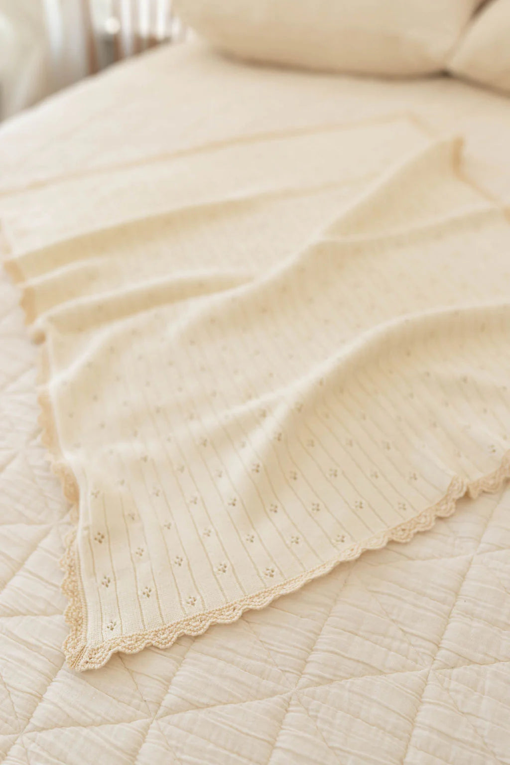 Knit Pointelle Blanket- Sugar
