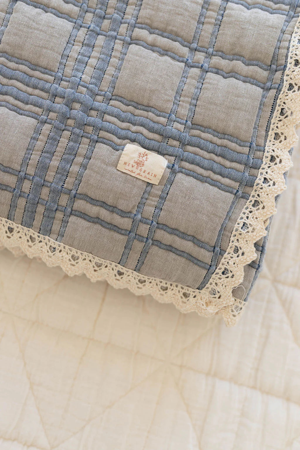 French Plaid Quilt- Powder