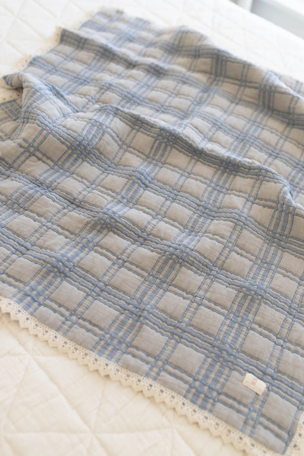 French Plaid Quilt- Powder