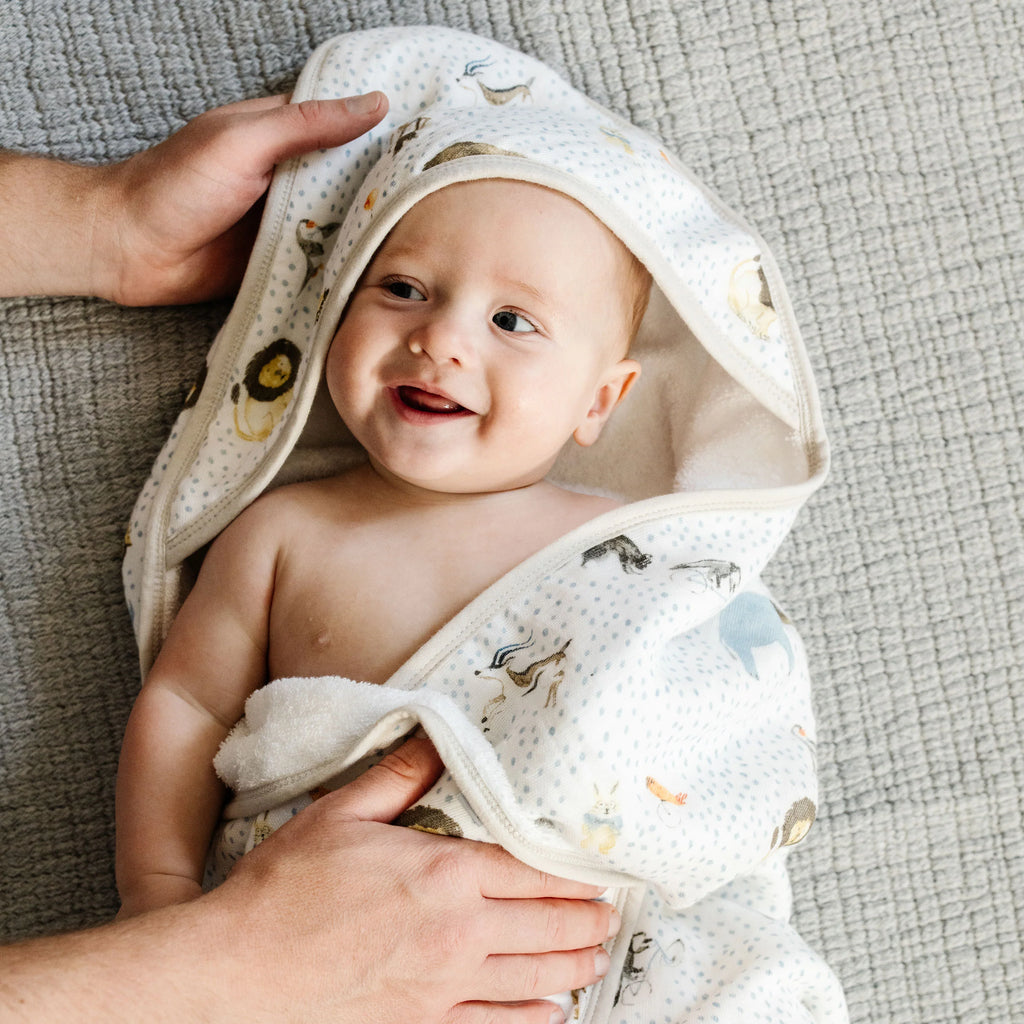 Cotton Infant Hooded Towel- Party Animals