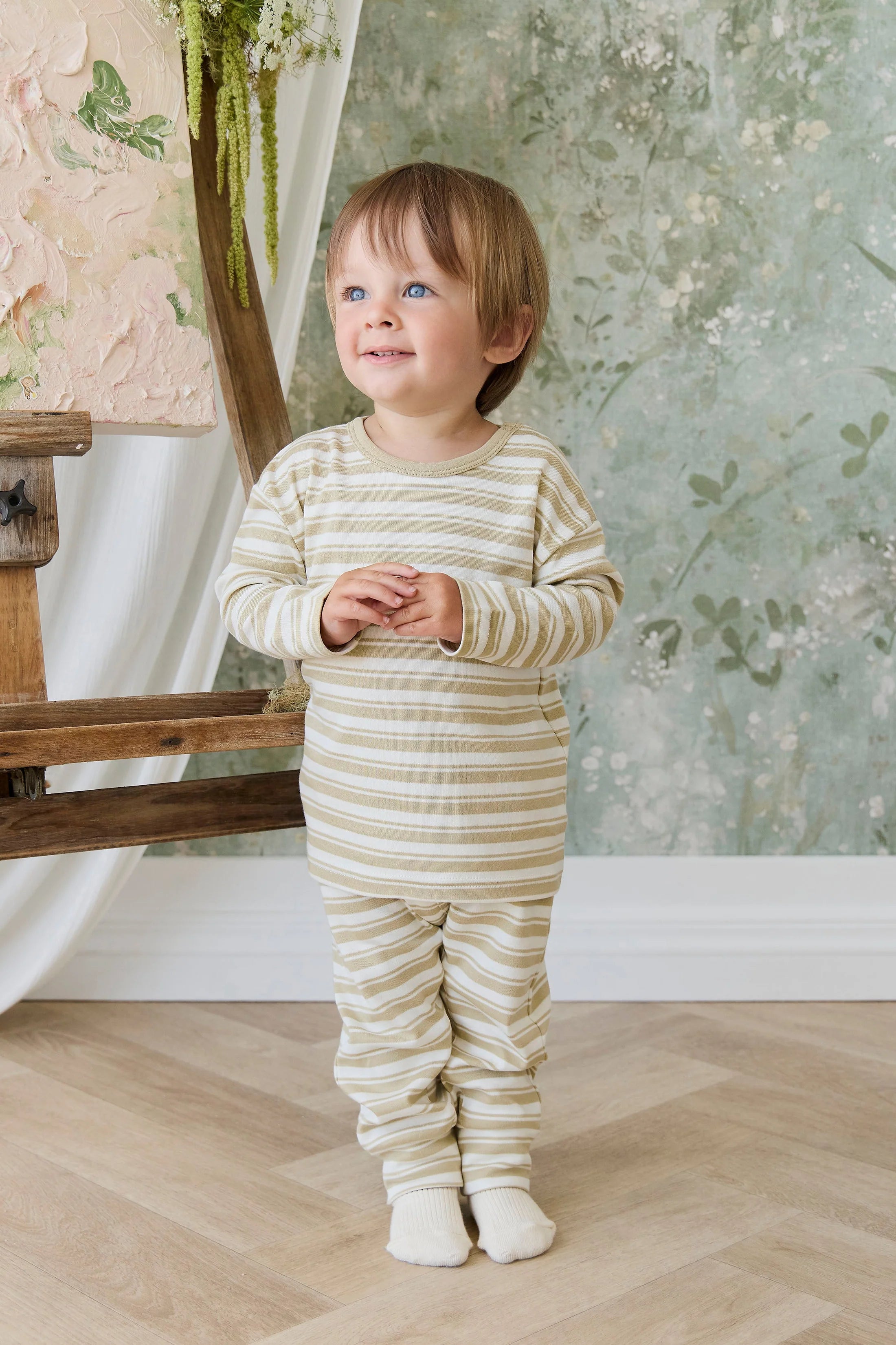 Pima Cotton Wesley Pant - Double Stripe Hay/Cloud