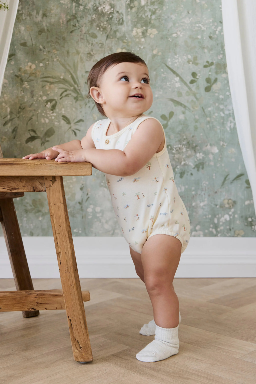 Organic Cotton Archie Playsuit - Savannah Animals Tofu