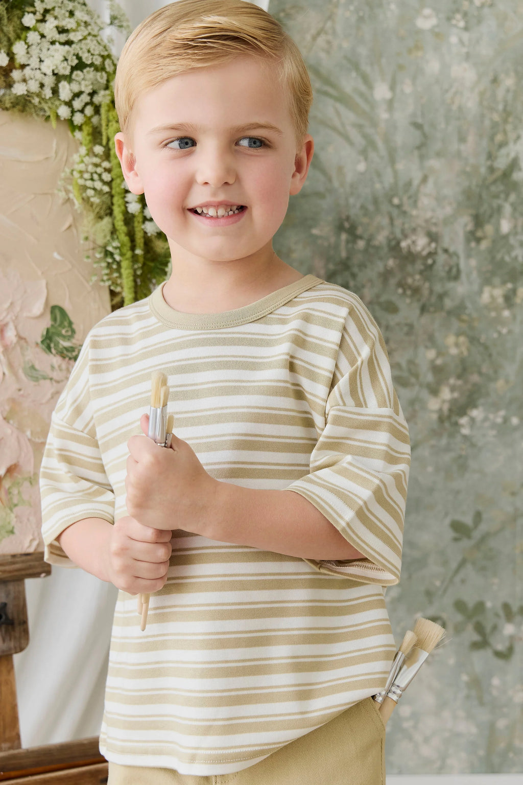 Pima Cotton Wesley Tee - Double Stripe Hay/Cloud