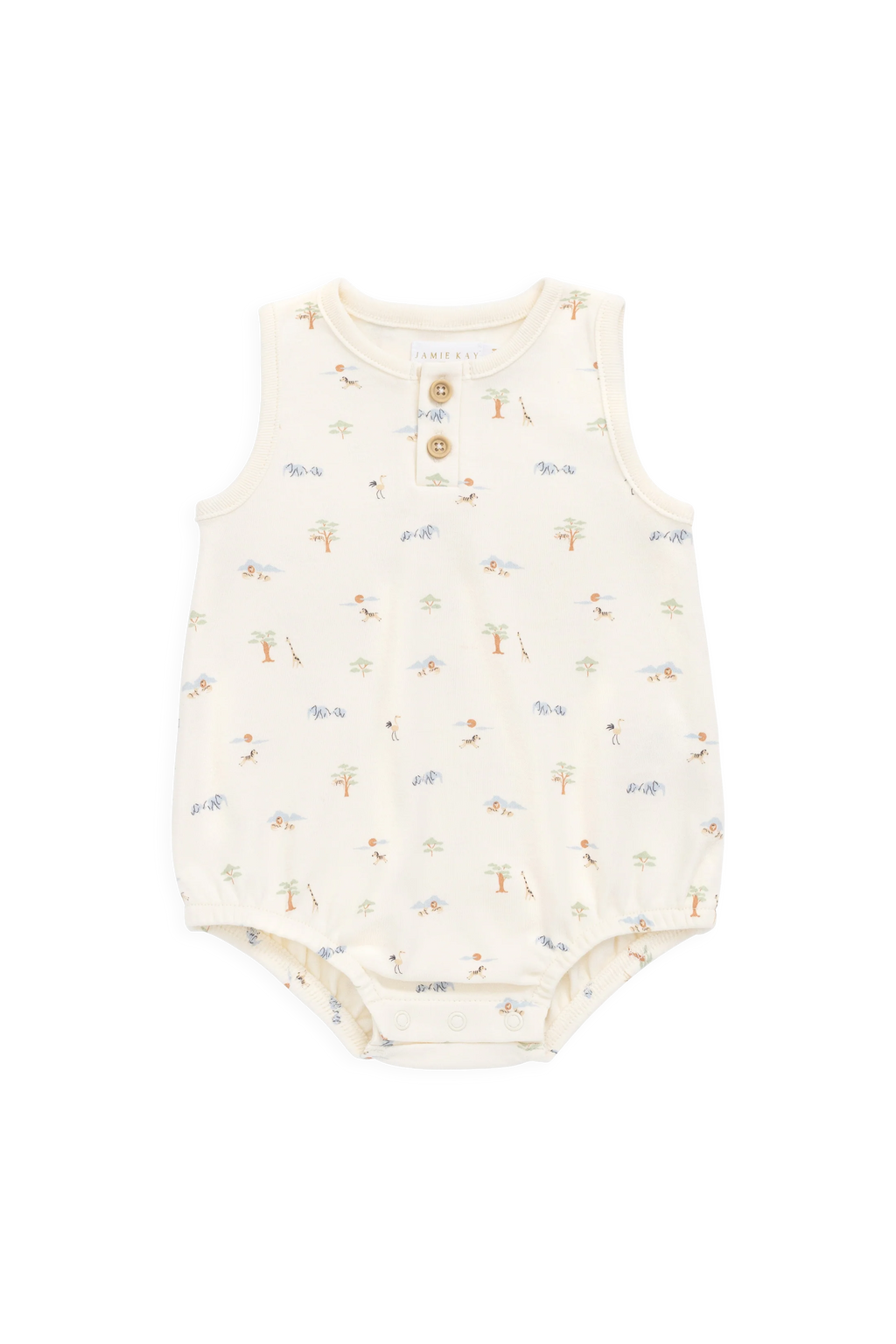 Organic Cotton Archie Playsuit - Savannah Animals Tofu