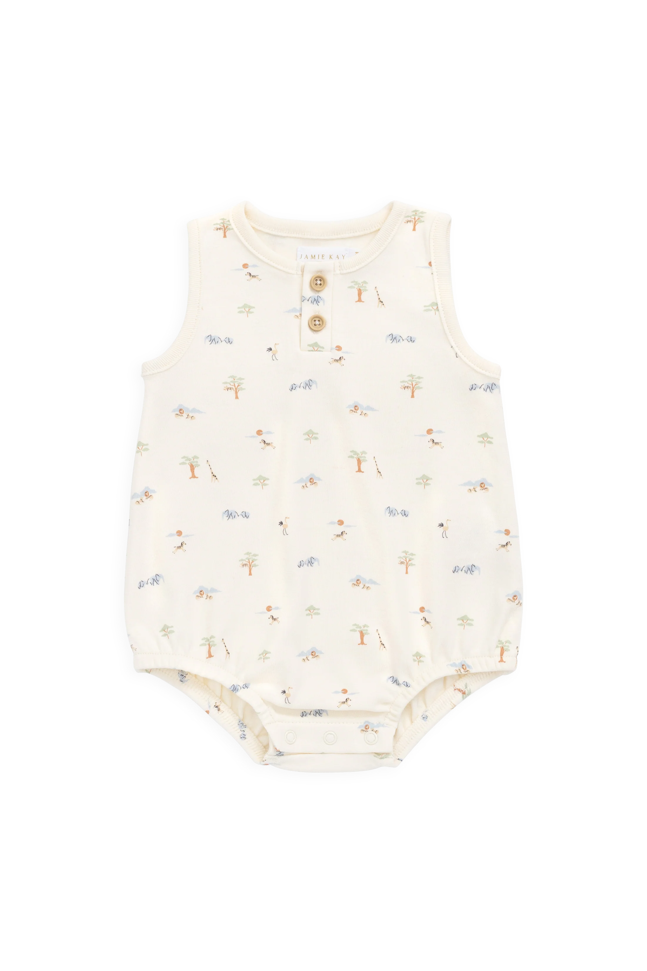 Organic Cotton Archie Playsuit - Savannah Animals Tofu